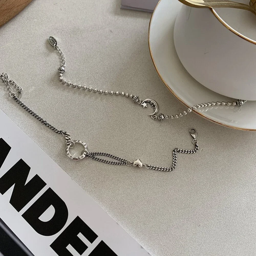 NEW 925 Sterling Silver Circle Layer Chain Bracelet